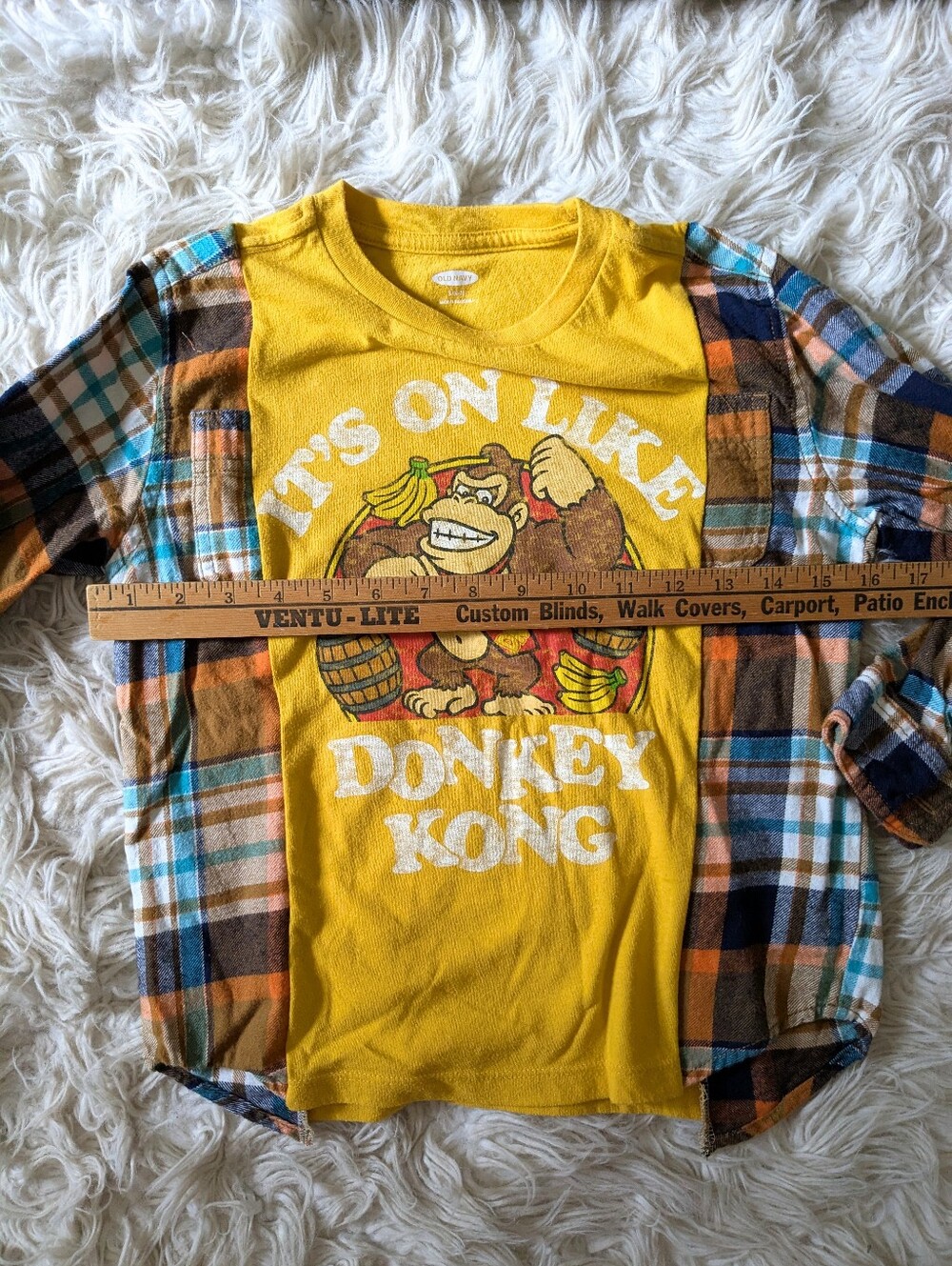 Youth Small - Donkey Kong + Flannel Long Sleeve UPCYCLED Shirt - Picture 4 of 6